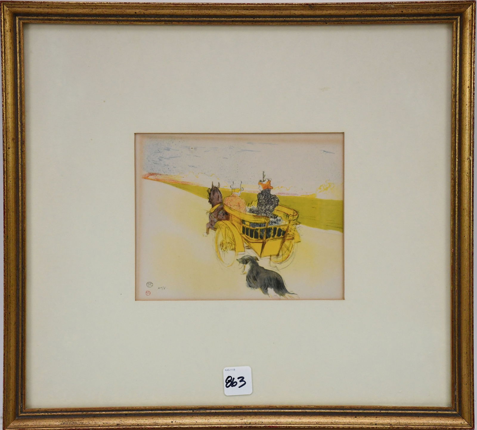 Henri De Toulouse-Lautrec, Vintage color lithograph COUNTRY OUTING, with red and black stamp.  Sight (1 of 6)