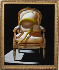 Charley Brown (American 20th Century) acrylic painting on canvas, EGG CHAIR WITH SNAKE-1989. Signed