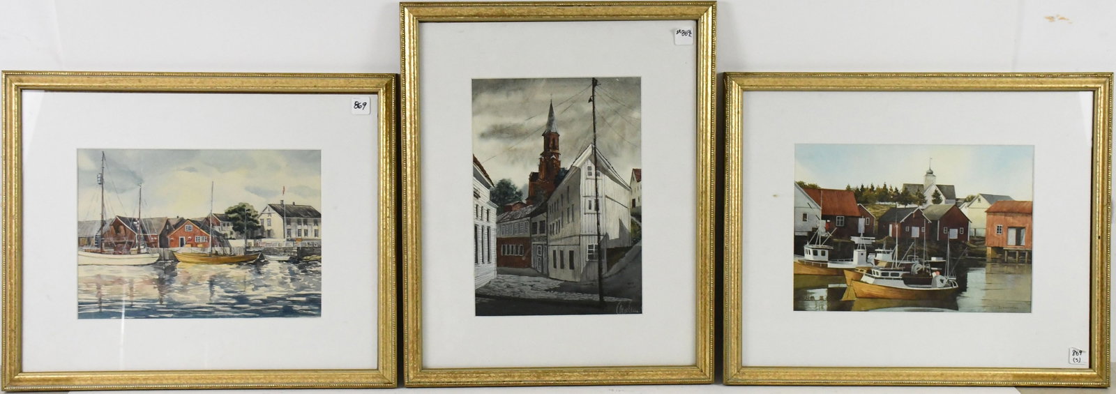 3 New England Scene Watercolors in matching frames. Appears to be all different artist. 9-1/4 x: 3 New England Scene Watercolors in matching frames. Appears to be all different artist. 9-1/4 x 13-1/4 inches. Overall 17-1/2 x 21-1/2 inches