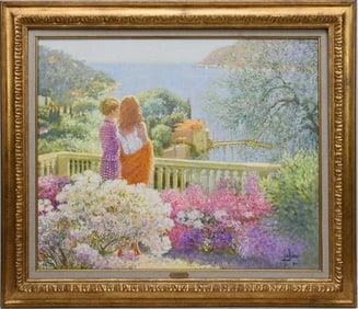 Louis Fabien (French, b. 1924) oil painting on canvas, "Summer on the Harbor" canvas size 24x30