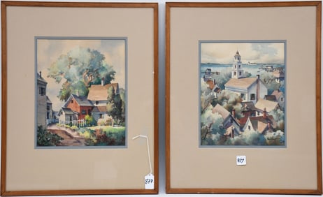 John Hare (American, 1908-1978) Pair of Watercolors, New England Coastal Scenes with church and