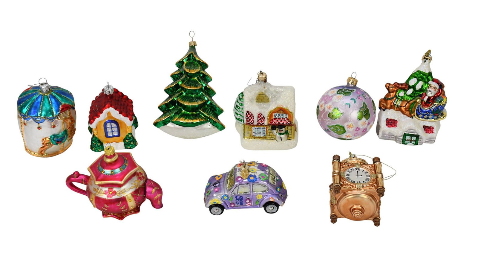 9 Misc. Christmas Ornaments, including Some Christopher Radko, Largest 7", Widest 5": 9 Misc. Christmas Ornaments, including Some Christopher Radko, Largest 7", Widest 5"