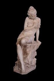 Composition Cream Color Female Figure Sitting on a Rock, 41"H x 16"W x 16"D