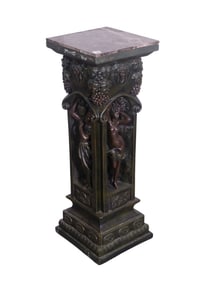 Composition/Resin Classical Motif Pedestal with Glued Down Marble Top, 35"H x 12"Sq.