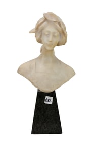 Alabaster Female Bust with Laurel Leaf Head Ornament, On Removable Stone Base,