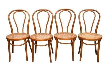 4 Bentwood Chairs With Cane Seats, Illegible Stamping Underneath