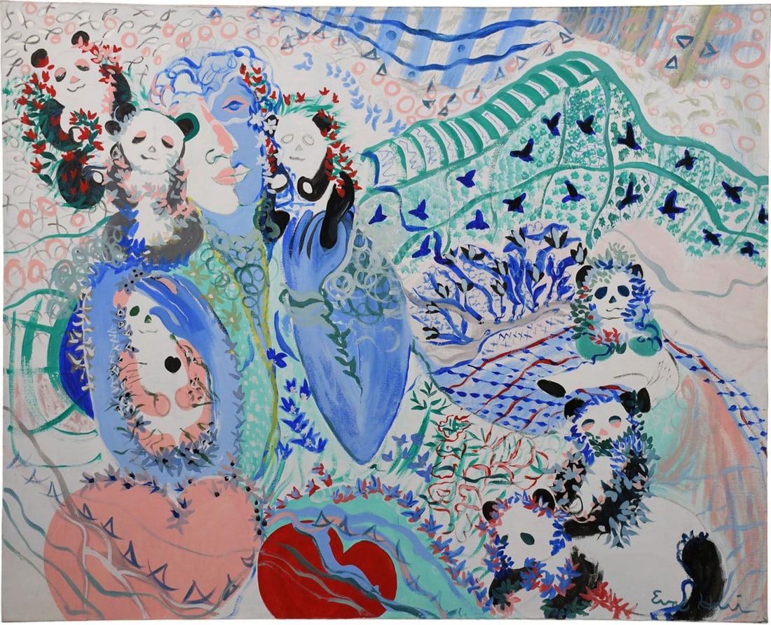 Eva Bouzard-Hui "Carnival" Abstract Oil on Canvas, Abstract w/ Pandas -68 x 54 inches (1 of 7)