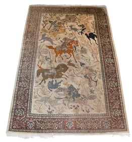 Persian Rug / Carpet with Figural Hunting Scene, 8'x 5'