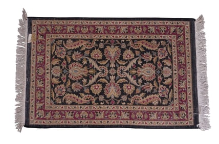 Wool floral black border Rug / Carpet, 24" x 37"