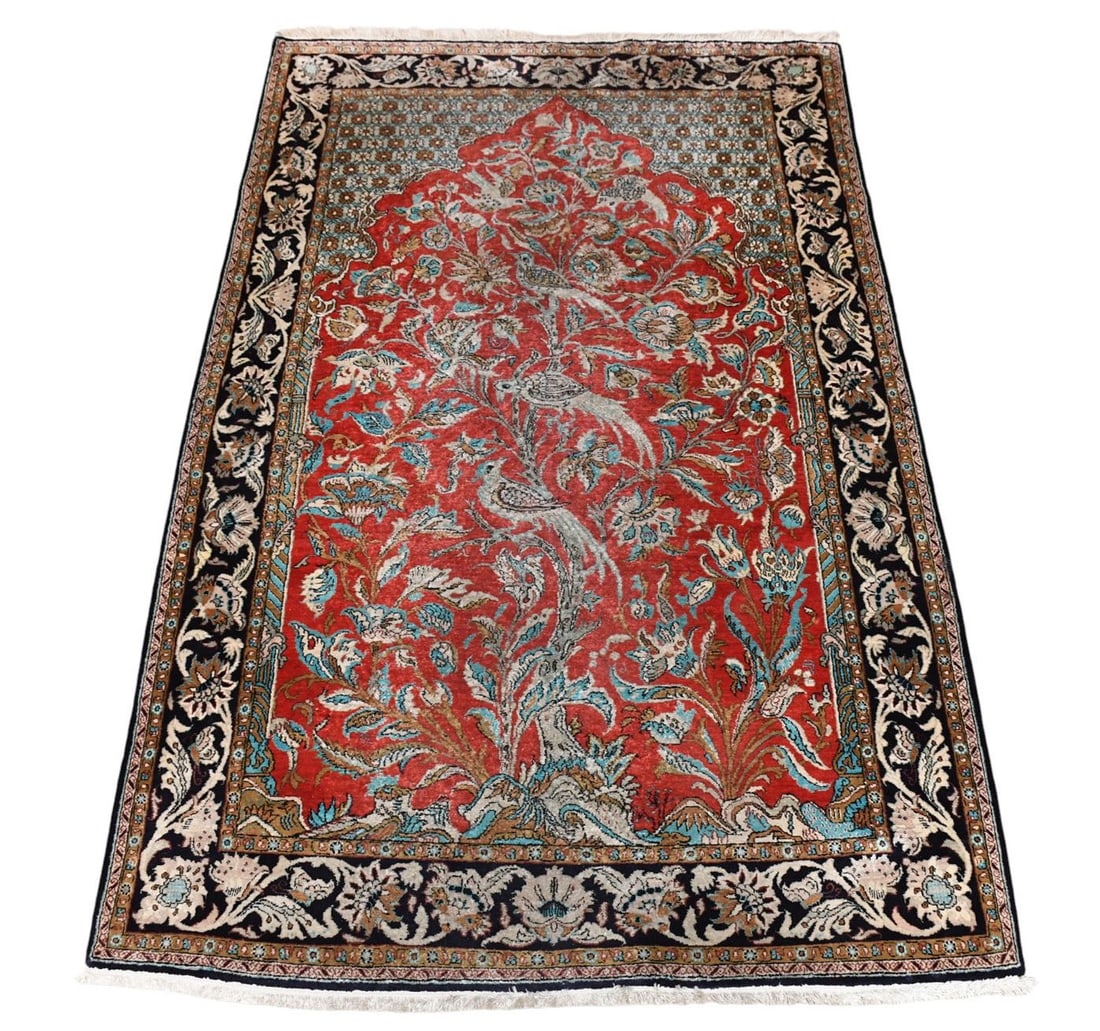 Oriental Silk "Tree of life" carpet / rug 42.5"  x 68" Good condition (1 of 4)