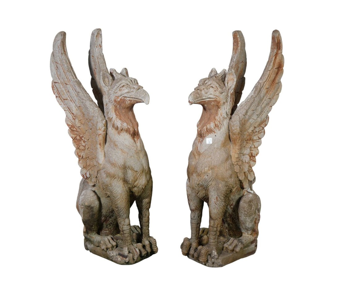 Cement outdoor Garden Griffin Statues 42in. tall x 12in. wide. (1 of 8)