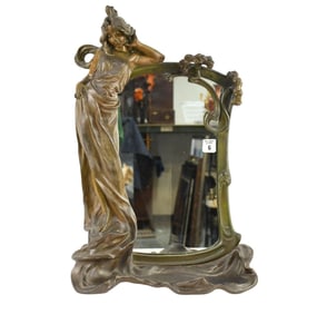 Art Nouveau Figural Mirror signed P. Fefer?  Early 20th century Patinated metal (spelter) figural