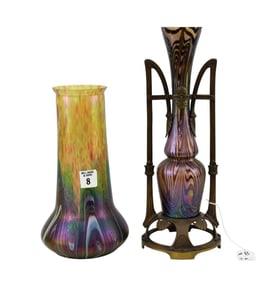 Art Nouveau Loetz Glass Bronze Mounted Vase, w/  Addit. Vase - C. Early 20th century. Two pieces of