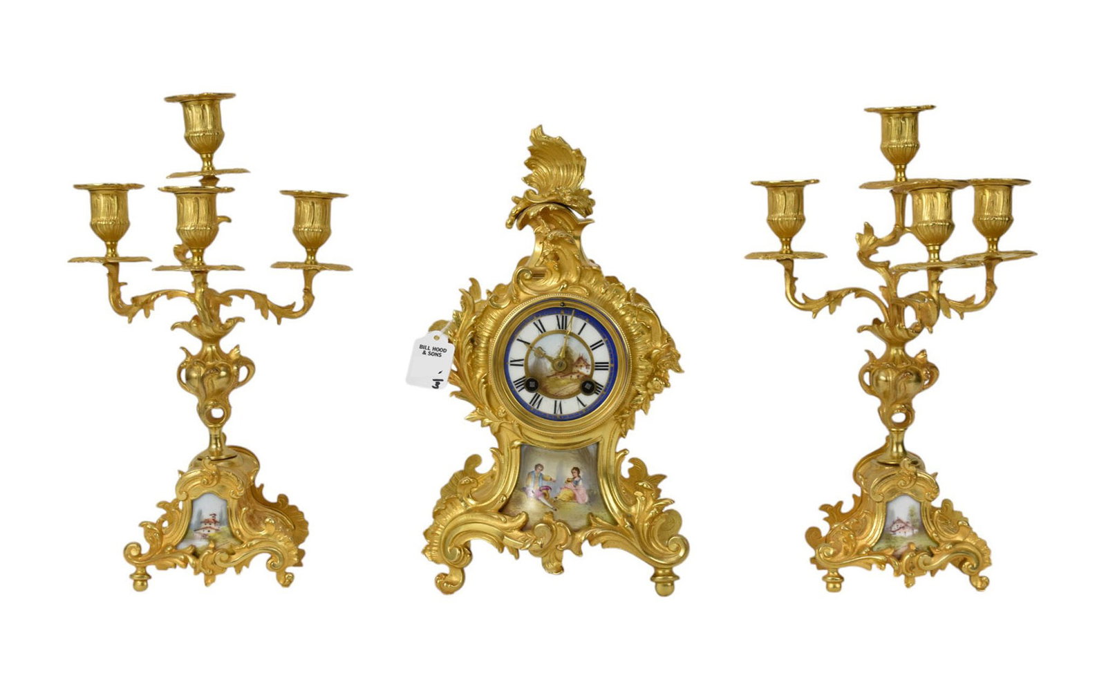 Antique French Gilt Bronze 'Sevres' Mantle Clock Garniture Set - Three piece garniture set of mantel (1 of 9)