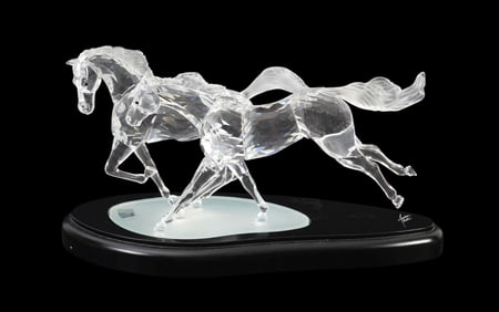 Swarovski 'Wild Horses' Crystal Sculpture, 2001 Limited Edition - Designed by Martin Zendron, two