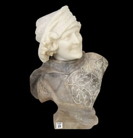 Antique Italian Alabaster Bust of a Young Woman, Giusto Viti - Italian, early 20th century. Carved