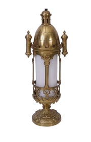 A French Brass Castle-Form Decorative Lantern - c. Early 20th century. Gothic style castle-form