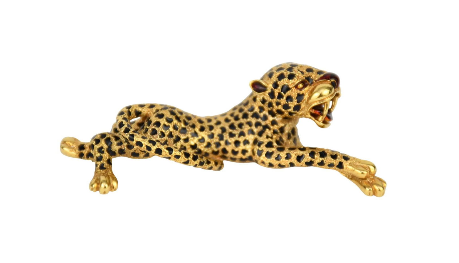 18K Yellow Gold Enameled Panther Brooch. 2.75" wt. 27.9 grams: 18K Yellow Gold Enameled Panther Brooch. 2.75" wt. 27.9 grams "Payment must fully clear before item is released"