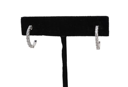 14K White Gold Hoop Earrings with 10 Small Round Diamonds, Each Totaling approx. .50ct, Average