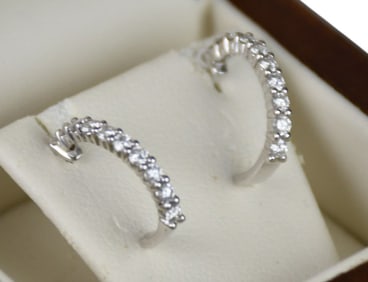14K White Gold Hoop Earrings with 10 Small Round Diamonds, Each Totaling approx. .50ct, Average