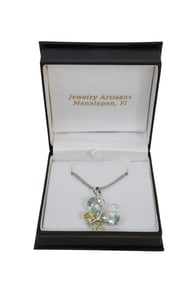 14K White Gold Chain with Butterfly Pendant, Blue and Yellow Topaz. 16" - 18" wt. 8.5 grams