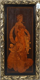 Signed Galle French Art Nouveau Figural Marquetry Plaque - Signed and attributed to Emile Galle