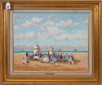 Maurice Monnard (French, 20th Century), original impressionist oil painting, French Beach Scene.