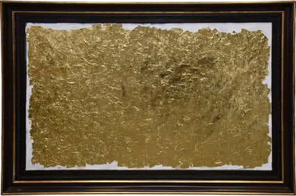 Monumental Real Gold Leaf on Antique Framed Canvas - Gold leaf laid on a antique painted canvas,