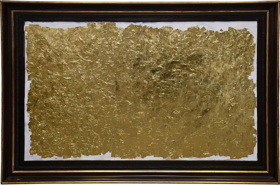 Monumental Real Gold Leaf on Antique Framed Canvas - Gold leaf laid on a antique painted canvas, (1 of 8)