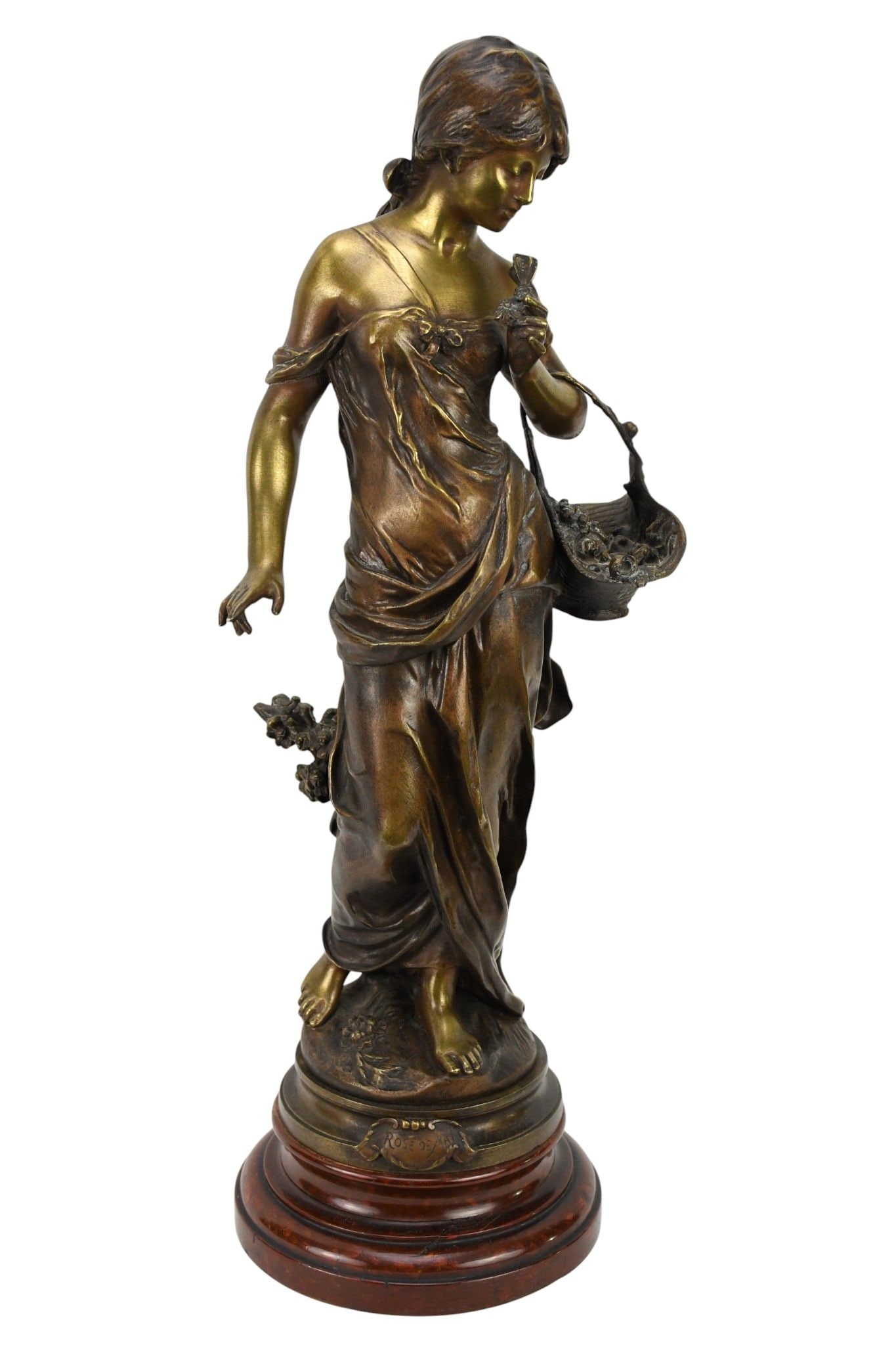 French Bronze Female Sculpture, "Rose de Mai", After Auguste Moreau, 22 1/2"h x 7"w (1 of 10)