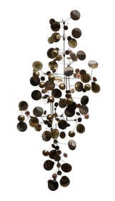 Curtis Jere Brass Wall Sculpture, Series of Assorted Size Discs, Signed Curtis Jere, 1975, 59" x 25"
