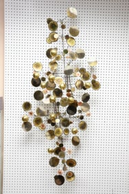Curtis Jere Brass Wall Sculpture, Series of Assorted Size Discs, Signed Curtis Jere, 1975, 59" x 25"