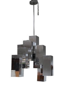 Mid-Century 10-Light Chrome Cubist 'Cityscape' Chandelier - C. Mid-20th century. A large ten-light
