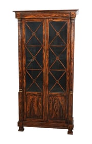 Painted Faux Rosewood China Cabinet, 2 Side by Side Doors, Glass Shelves, 90"h x 46"w x 20"d