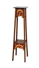Art Nouveau Two-Tier Inlay Pedestal, 48 1/2"h z 11" Square