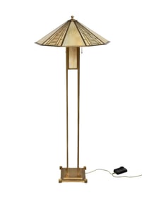 Arts & Craft Style Floor Lamp, Slag Glass & Brass - Late 20th century. Arts & Craft / Art Deco