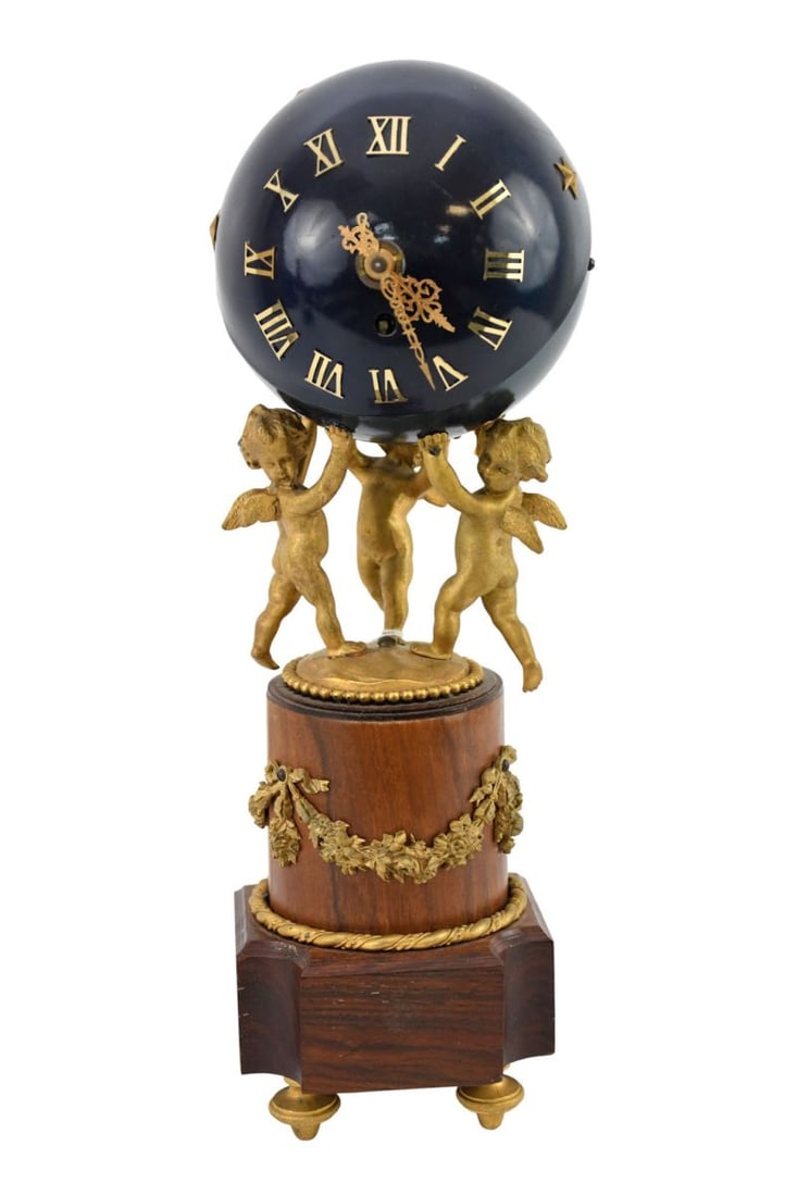 Louis XVI Style French Sphere Clock Putti - France, c. 19th century. Spherical globe held up by (1 of 6)
