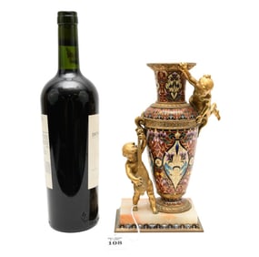 Antique French Champleve Enamel & Bronze Figural Vase - C. Late 19th Century. A high quality French