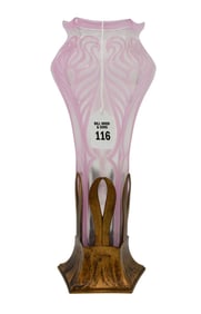 Art Nouveau Orivit Glass Vase, Glass & Gilt Metal - German, early 20th century. A frosted tapering