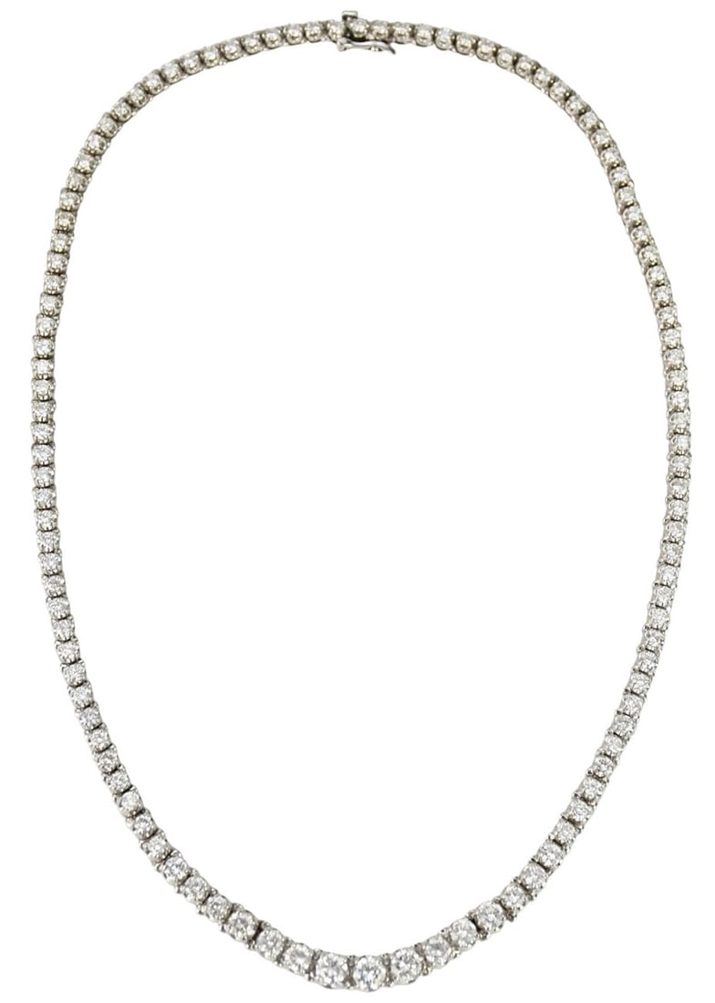 14K White Gold Diamond Necklace. Fortunoff NY 109 Round brilliant full cut diamonds. Approx wt. 10: 14K White Gold Diamond Necklace. Fortunoff NY 109 Round brilliant full cut diamonds. Approx wt. 10 carats SI2 H/I/J. 17" wt. 32.6 grams