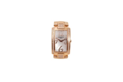 18K Yellow Gold Limited Edition Raymond Wiel Watch. Mother of pearl face has crack. Diamond dial and