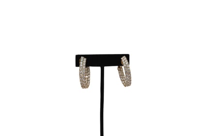 18K Yellow Gold Diamond Hoop Earrings. Wt. 22 grams 1.5". 40 .07 diamonds in each earring SI-2 G/H