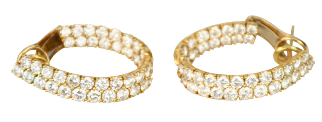 18K Yellow Gold Diamond Hoop Earrings. Wt. 22 grams 1.5". 40 .07 diamonds in each earring SI-2 G/H (1 of 5)