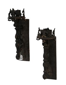 Pair American Gothic Revival Wall Sconces, Sterling Bronze Co, C. 1900 - A pair of black patinated
