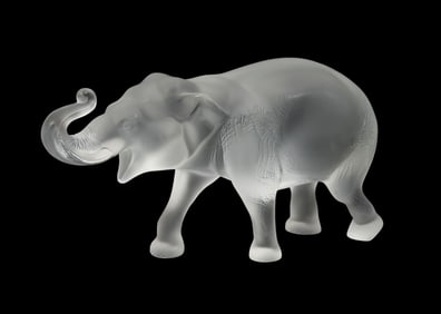 Lalique France Sumatra Elephant Crystal Figure - A Lalique clear frosted glass figure of a walking