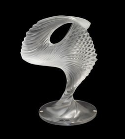 Lalique France 'Trophee' Crystal Sculpture - A Lalique crystal modernist sculpture, clear frosted