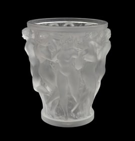 Lalique France 'Bacchantes' Crystal Vase - A Lalique "Bacchantes" vase in clear frosted crystal.