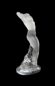 Lalique Nude Dancer Crystal Figurine - France, 20th century. 'Danseuse bras leves'. Clear frosted