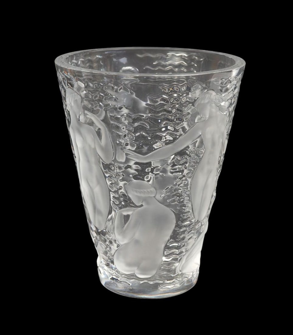 Lalique France 'Ondines' Crystal Vase - A Lalique crystal vase in clear and frosted glass. Featuring (1 of 7)