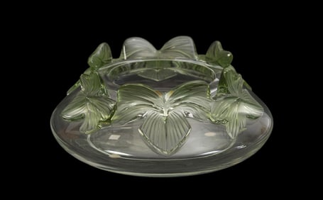 Lalique 'Lierre" Crystal Bowl - France, 20th century. Clear crystal bowl with semi-translucent green